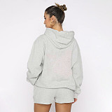 Solid Color Pullover Hooded Long-sleeved Sweatshirt and Casual Shorts Set SSN-211280