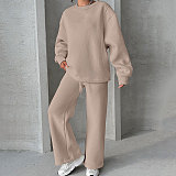 Solid Color Round Neck Long-sleeved Loose Casual Wide-leg Pants Suit SSN-211470