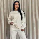 Solid Color Round Neck Long-sleeved Loose Casual Wide-leg Pants Suit SSN-211470