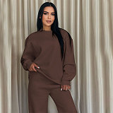 Solid Color Round Neck Long-sleeved Loose Casual Wide-leg Pants Suit SSN-211470