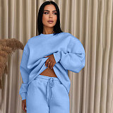 Solid Color Round Neck Long-sleeved Loose Casual Wide-leg Pants Suit SSN-211470