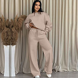 Solid Color Round Neck Long-sleeved Loose Casual Wide-leg Pants Suit SSN-211470