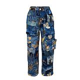 Fashion Trendy Jacquard Retro Multi-pocket Overalls ZS-0740
