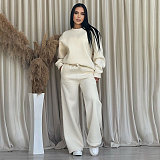 Solid Color Round Neck Long-sleeved Loose Casual Wide-leg Pants Suit SSN-211470