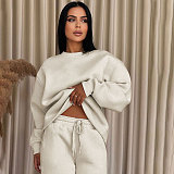 Solid Color Round Neck Long-sleeved Loose Casual Wide-leg Pants Suit SSN-211470