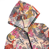 Printed Hooded Zip-up Collar Cropped Jacket and High-waisted Pencil Pants Set XYWL-25ST366