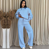 Solid Color Round Neck Long-sleeved Loose Casual Wide-leg Pants Suit SSN-211470