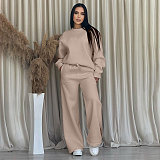 Solid Color Round Neck Long-sleeved Loose Casual Wide-leg Pants Suit SSN-211470