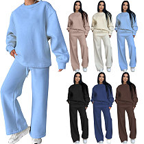 Solid Color Round Neck Long-sleeved Loose Casual Wide-leg Pants Suit SSN-211470