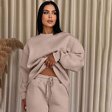 Solid Color Round Neck Long-sleeved Loose Casual Wide-leg Pants Suit SSN-211470