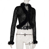 Sexy Leopard Print Fur Patchwork Belted Cardigan and Skirt Two-piece Set MRA-44063