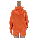 Solid Color Pullover Hooded Long-sleeved Sweatshirt and Casual Shorts Set SSN-211280