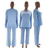 Solid Color Round Neck Long-sleeved Loose Casual Wide-leg Pants Suit SSN-211470