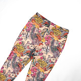 Printed Hooded Zip-up Collar Cropped Jacket and High-waisted Pencil Pants Set XYWL-25ST366