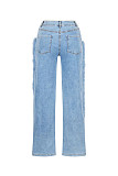 Fashionable Washed Patchwork Wool Basic Straight Leg Jeans XINH-81020