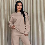 Solid Color Round Neck Long-sleeved Loose Casual Wide-leg Pants Suit SSN-211470