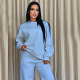 Solid Color Round Neck Long-sleeved Loose Casual Wide-leg Pants Suit SSN-211470