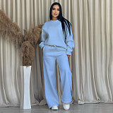 Solid Color Round Neck Long-sleeved Loose Casual Wide-leg Pants Suit SSN-211470
