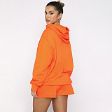 Solid Color Pullover Hooded Long-sleeved Sweatshirt and Casual Shorts Set SSN-211280