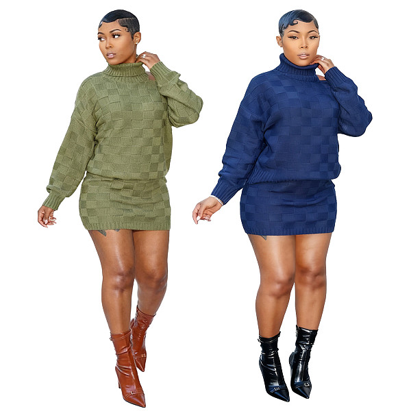 New Casual Plaid Knitted Skirt Suit TR-1353