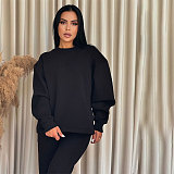 Solid Color Round Neck Long-sleeved Loose Casual Wide-leg Pants Suit SSN-211470