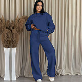Solid Color Round Neck Long-sleeved Loose Casual Wide-leg Pants Suit SSN-211470
