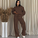 Solid Color Round Neck Long-sleeved Loose Casual Wide-leg Pants Suit SSN-211470