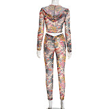 Printed Hooded Zip-up Collar Cropped Jacket and High-waisted Pencil Pants Set XYWL-25ST366