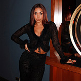 Sexy Leopard Print Fur Patchwork Belted Cardigan and Skirt Two-piece Set MRA-44063