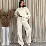 Solid Color Round Neck Long-sleeved Loose Casual Wide-leg Pants Suit SSN-211470