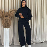 Solid Color Round Neck Long-sleeved Loose Casual Wide-leg Pants Suit SSN-211470