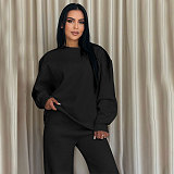 Solid Color Round Neck Long-sleeved Loose Casual Wide-leg Pants Suit SSN-211470