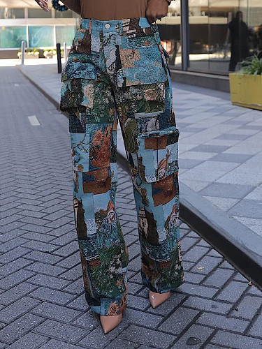Fashion Trendy Jacquard Retro Multi-pocket Overalls ZS-0740