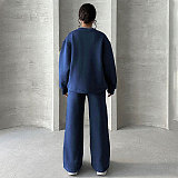 Solid Color Round Neck Long-sleeved Loose Casual Wide-leg Pants Suit SSN-211470