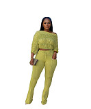 Sexy Acid-washed Distressed Off-the-shoulder Loose Casual Suit CM-9532