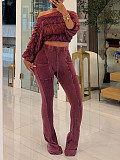 Sexy Acid-washed Distressed Off-the-shoulder Loose Casual Suit CM-9532
