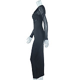 New Round Neck Mesh-paneled Long-sleeved Midi Bodycon Dress JY-97666