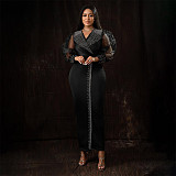 Fashionable Rhinestone Puff Sleeve Elastic V-Neck Maxi Dress CYA-901882