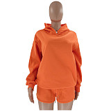 Solid Color Pullover Hooded Long-sleeved Sweatshirt and Casual Shorts Set SSN-211280