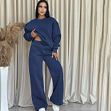 Solid Color Round Neck Long-sleeved Loose Casual Wide-leg Pants Suit SSN-211470
