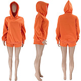 Solid Color Pullover Hooded Long-sleeved Sweatshirt and Casual Shorts Set SSN-211280