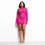 Sexy See-through Mesh Rhinestone Short Dress BY-7581