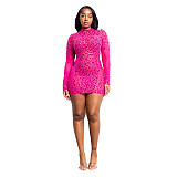 Sexy See-through Mesh Rhinestone Short Dress BY-7581