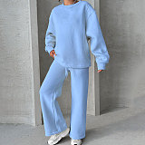 Solid Color Round Neck Long-sleeved Loose Casual Wide-leg Pants Suit SSN-211470