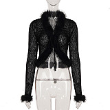 Sexy Leopard Print Fur Patchwork Belted Cardigan and Skirt Two-piece Set MRA-44063