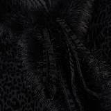 Sexy Leopard Print Fur Patchwork Belted Cardigan and Skirt Two-piece Set MRA-44063