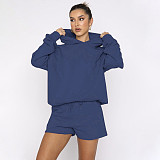 Solid Color Pullover Hooded Long-sleeved Sweatshirt and Casual Shorts Set SSN-211280