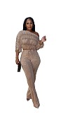 Sexy Acid-washed Distressed Off-the-shoulder Loose Casual Suit CM-9532