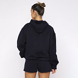 Solid Color Pullover Hooded Long-sleeved Sweatshirt and Casual Shorts Set SSN-211280
