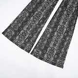 Autumn and Winter Python Print Mesh Lapel Zipper Cardigan and Flared Pants Suit XYWL-25ST445